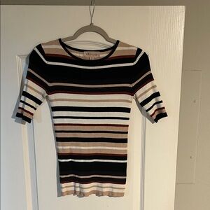 Philosophy Women's Black and White Striped Short Sleeve Top